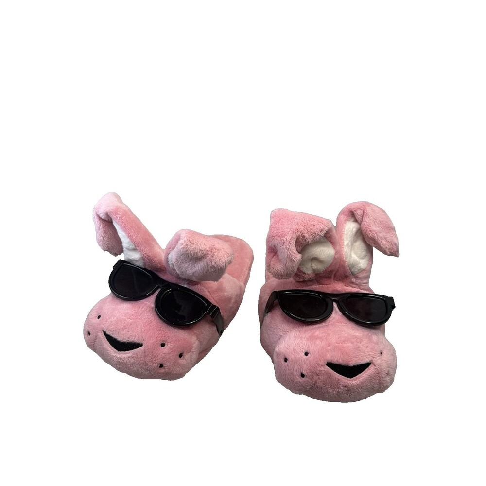 Energizer Bunny Pink Plush Slippers Womens Size 7-8 Floppy Ears Sun Glasses EUC